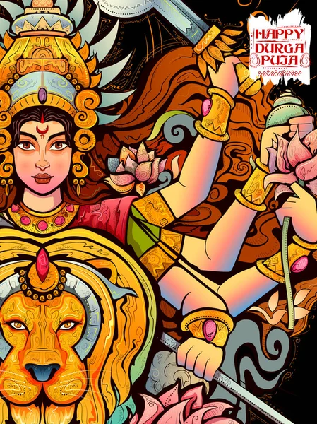 Θεάς Durga στο υπόβαθρο ευτυχισμένη Dussehra Bijoya Subho — Διανυσματικό Αρχείο