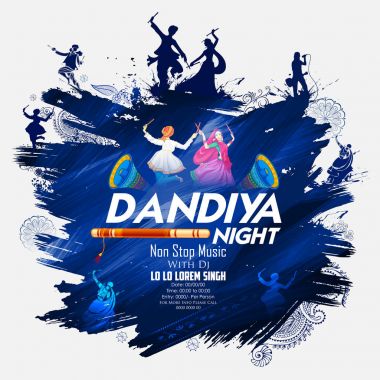 Disko Garba gece poster Navratri Dussehra festival Hindistan için Dandiya oynayan Çift