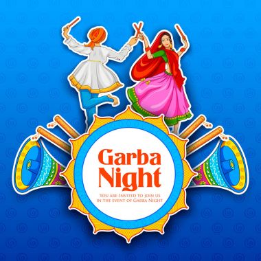 Disko Garba gece poster Navratri Dussehra festival Hindistan için Dandiya oynayan Çift