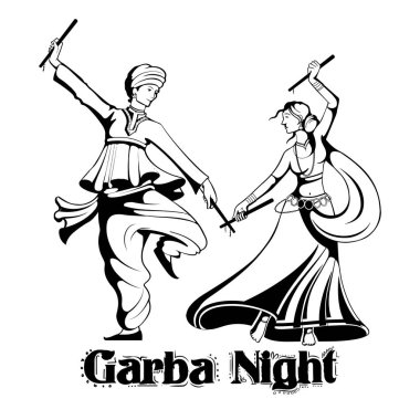Disko Garba gece poster Navratri Dussehra festival Hindistan için Dandiya oynayan Çift