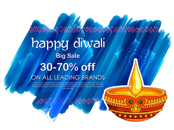 Brinnande diya på happy Diwali Holiday försäljning kampanj annons bakgrunden för ljus festival i Indien — Stock vektor