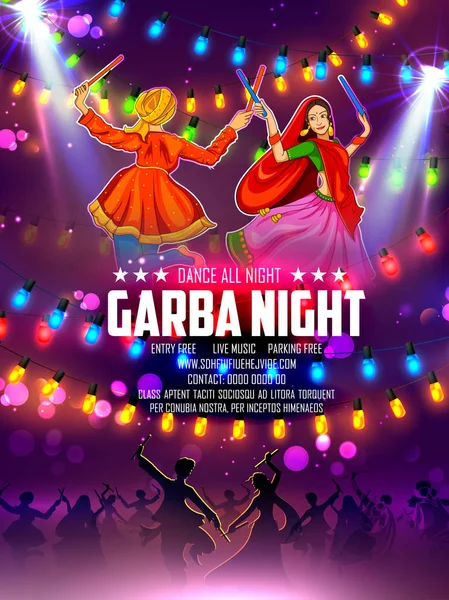Disko Garba gece poster Navratri Dussehra festival Hindistan için Dandiya oynayan Çift
