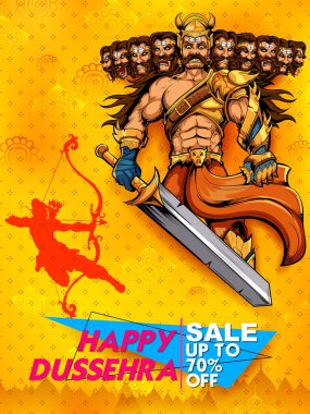 Tanrı Rama ve on Ravana mutlu Dussehra Navratri satış promosyon festival Hindistan için başlı