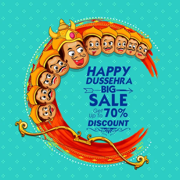 10 Raavana ヘッド ナヴラトリこれ Dussehra 祭インド ポスターの販売促進のため — ストックベクタ