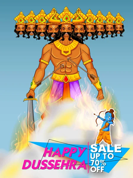 Tanrı Rama ve on Ravana mutlu Dussehra Navratri satış promosyon festival Hindistan için başlı