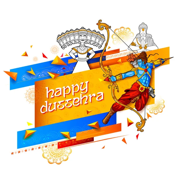 Lord Rama y diez encabezaron Ravana para el festival de promoción de venta Happy Dussehra Navratri de la India — Archivo Imágenes Vectoriales