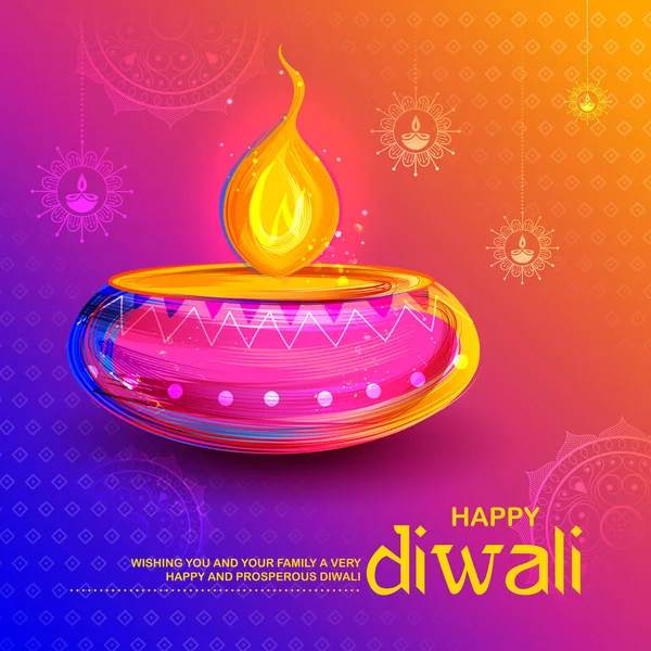 Queimando diya no feliz fundo Diwali Holiday para o festival de luz da Índia — Vetor de Stock