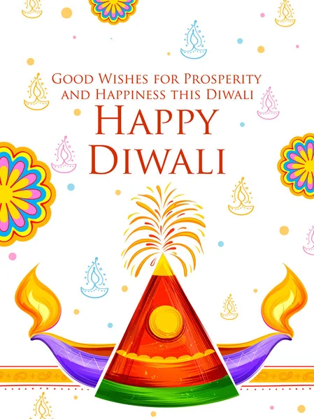 La quema de diya y petardo en Happy Diwali Fondo de vacaciones para el festival de luz de la India — Vector de stock