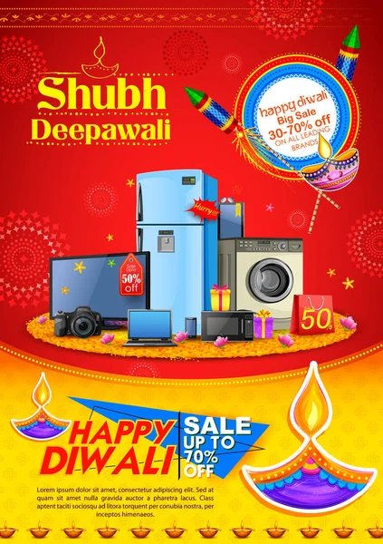 Burning diya on Happy Diwali Holiday Sale advertising background for light festival of India — стоковый вектор