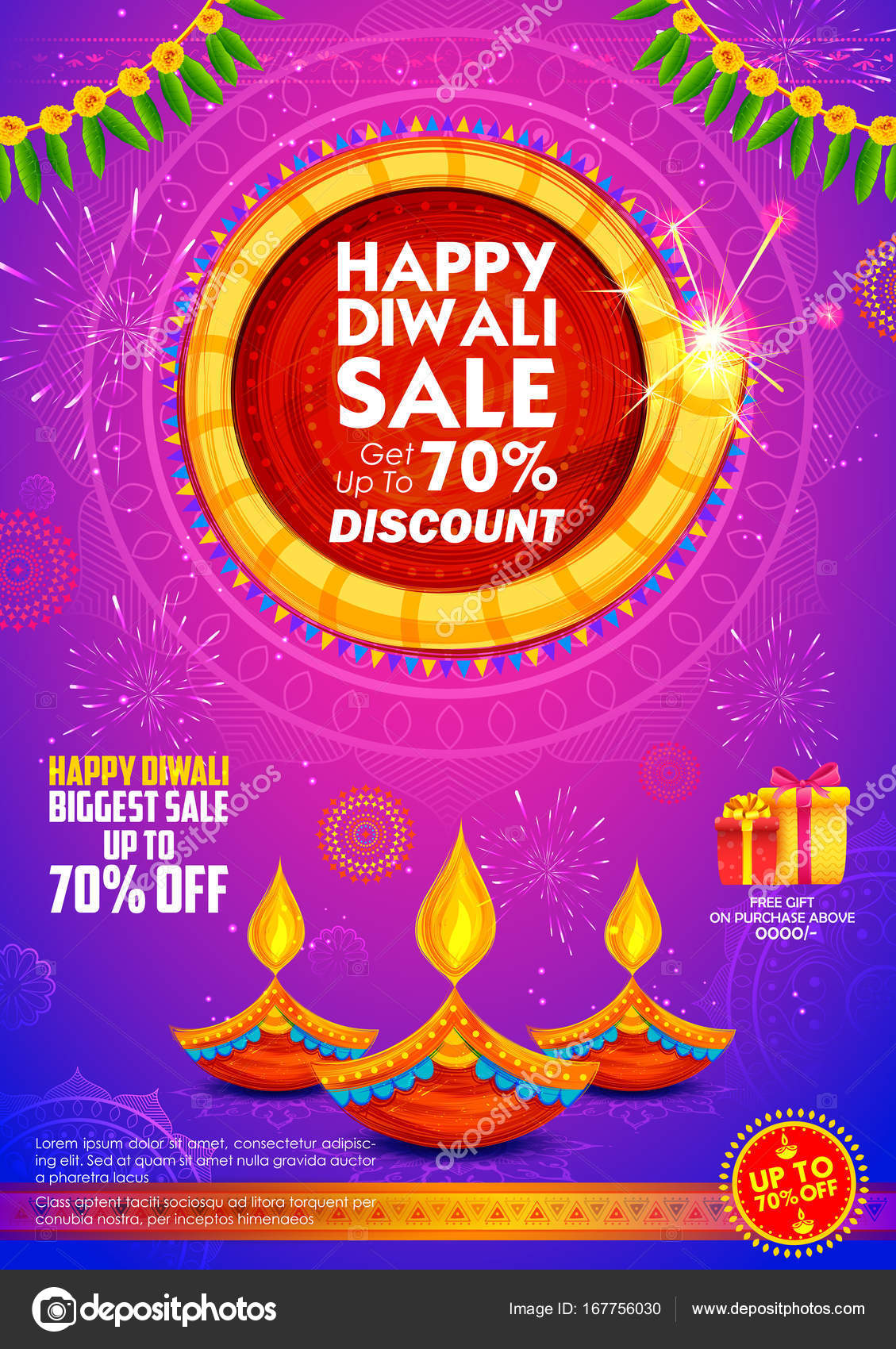 Burning diya on Happy Diwali Holiday Sale promotion advertisement