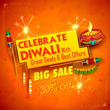 Hindistan'ın ışık Festivali için mutlu Diwali tatil satış promosyon reklam arka plan üzerinde diya yanan