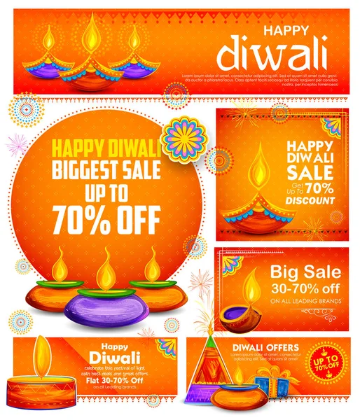 Brennende diya auf glücklich diwali feiertag verkauf werbung werbung hintergrund für licht festival von indien — Stockvektor