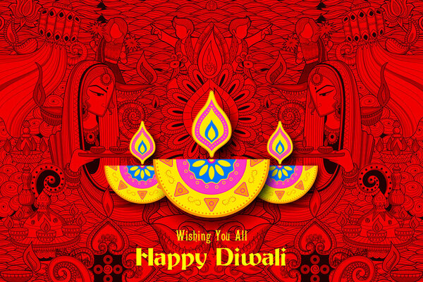 Burning diya on Happy Diwali Holiday background for light festival of India