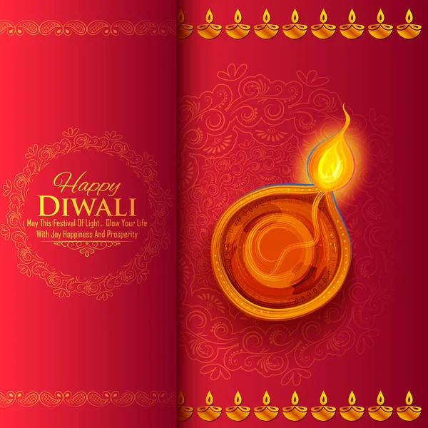 Burning diya on happy Diwali Fondo de vacaciones para el festival de luz de la India — Archivo Imágenes Vectoriales