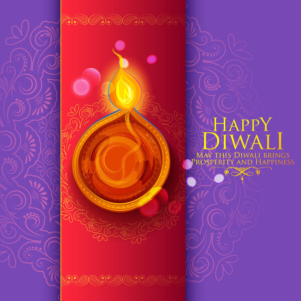 Burning diya on Happy Diwali Holiday background for light festival of India