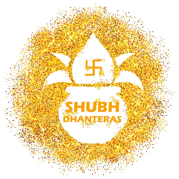 Pentola d'oro per la celebrazione Dhanteras su Happy Dussehra festival della luce di sfondo India — Vettoriale Stock
