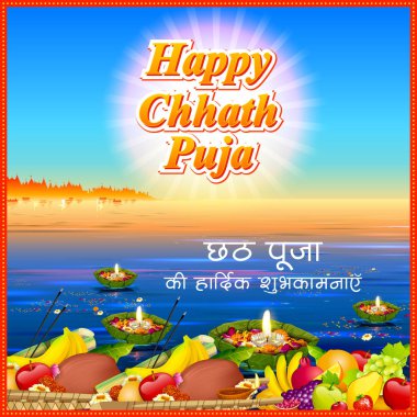 Güneş Festivali Hindistan için mutlu Chhath Puja Holiday arka plan