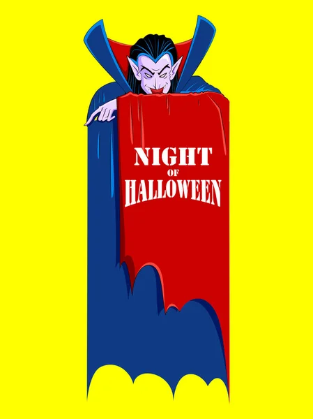 Drácula em Feliz Halloween feriado noite celebração fundo — Vetor de Stock