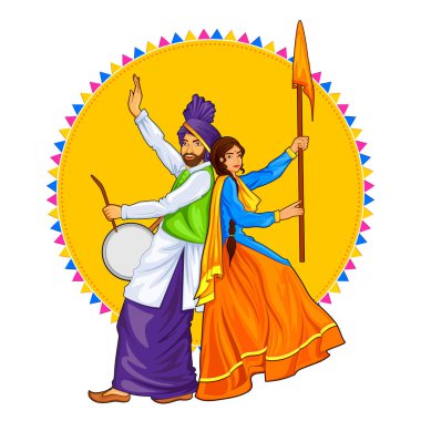 Lohri ya da Vaisakhi Dhol oynama ve tatile bhangra dans Sih Pencap dili Sardar çift gibi