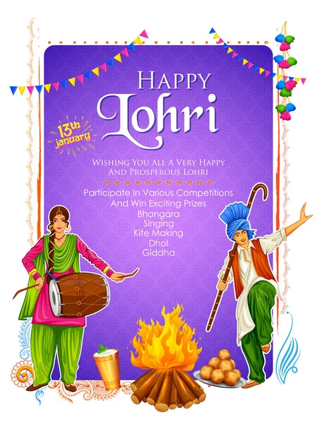 Happy Lohri dovolená pozadí pro festival Punjabi — Stockový vektor