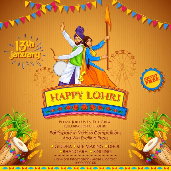 Ευτυχισμένες διακοπές Lohri φόντο για Punjabi φεστιβάλ — Διανυσματικό Αρχείο