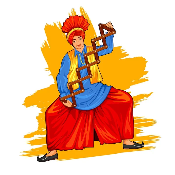 Sikh Punjabi Sardar robi taniec bhangra na wakacje jak Lohri lub Vaisakhi — Wektor stockowy