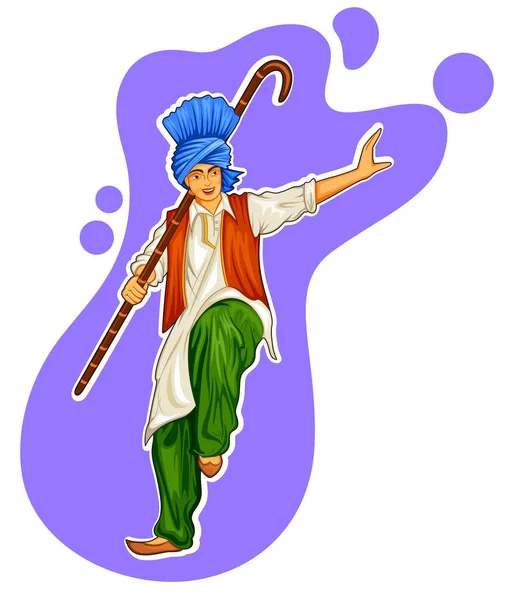 Sikh Punjabi Sardar doing bhangra dance on holiday like Lohri or Vaisakhi — Stock Vector