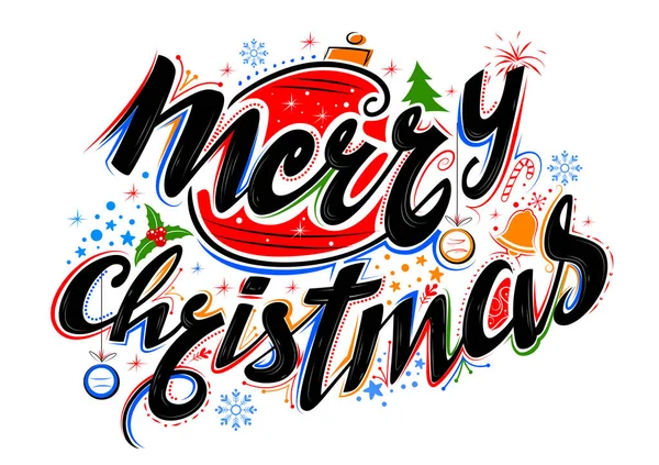हैरी क्रिसमस लेटरिंग डिजाइन सेट टाइपोग्राफी शैली ग्रीटिंग पृष्ठभूमि — स्टॉक वेक्टर