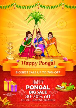 Tamil Nadu Tatil Hasat Festivali 'nin kutlu olsun Güney Hindistan Satış ve Reklam Arkaplanı