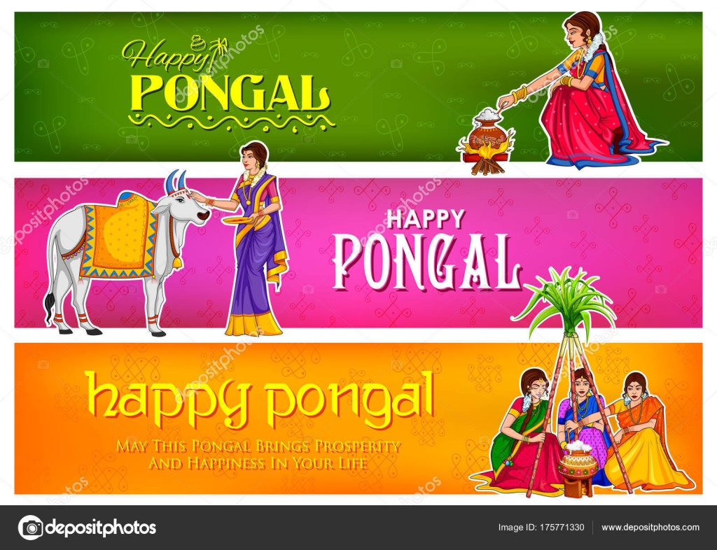 Happy Pongal Holiday Harvest Festival of Tamil Nadu South India greeting background Stock Vector
