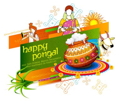 Mutlu Pongal tatil hasat festivali Tamil Nadu Güney arka plan tebrik Hindistan