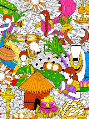 Mutlu Pongal tatil hasat festivali Tamil Nadu Güney arka plan tebrik Hindistan