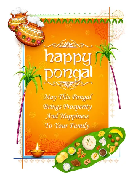 Mutlu Pongal tatil hasat festivali Tamil Nadu Güney arka plan tebrik Hindistan — Stok Vektör