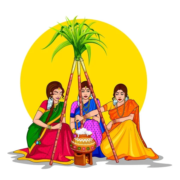 印度泰米尔纳德邦 Pongal 假日丰收节欢迎您的背景 — 图库矢量图片