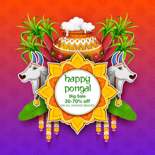 Happy Pongal Holiday Harvest Festival del Tamil Nadu Sud India Vendita e pubblicità sfondo — Vettoriale Stock