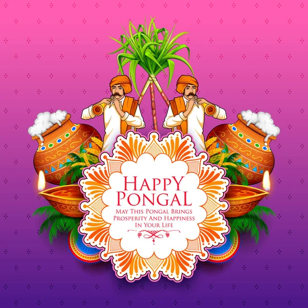 Happy Pongal Holiday Harvest Festival of Tamil Nadu South India greeting background — Stock Vector