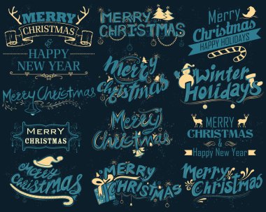 Arka plan tebrik merry Christmas ve kış tatil yazı Set tasarımı tipografi stil