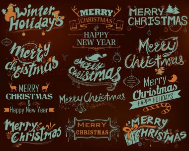 Arka plan tebrik merry Christmas ve kış tatil yazı Set tasarımı tipografi stil
