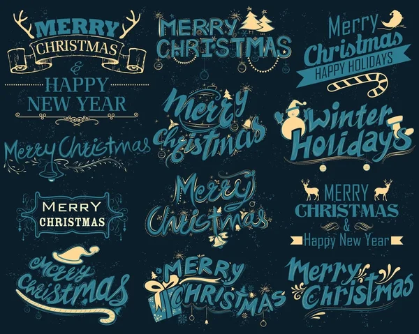 Veselé Vánoce a zimní dovolená nápisy Sada šablon typografie styl pozdrav pozadí — Stockový vektor