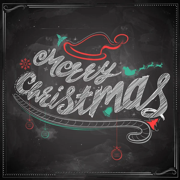 Merry Christmas krita bokstäver designuppsättning typografi style hälsning svarta tavlan bakgrund — Stock vektor