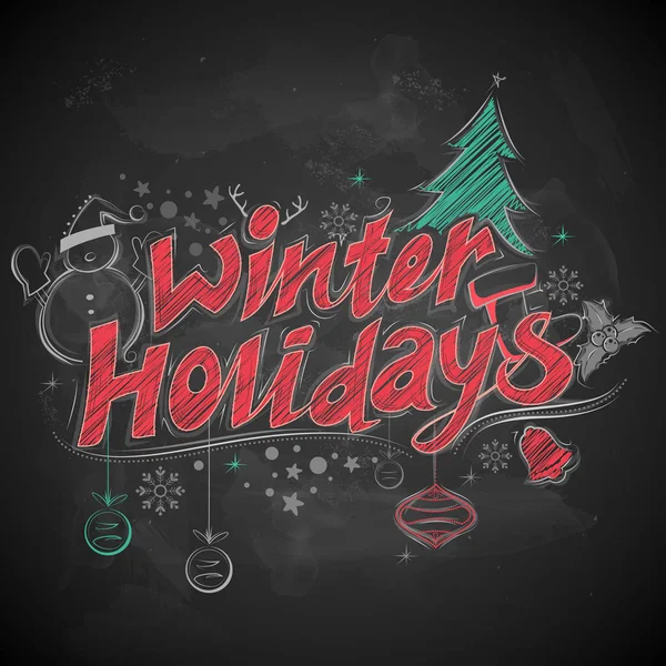 Winter Holiday Merry Christmas chalk Lettering Design Set typography style greeting black board background — Stock Vector