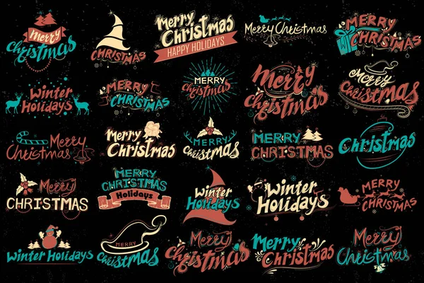 Feliz Natal e Inverno Férias Letras Design Set tipografia estilo saudação fundo — Vetor de Stock