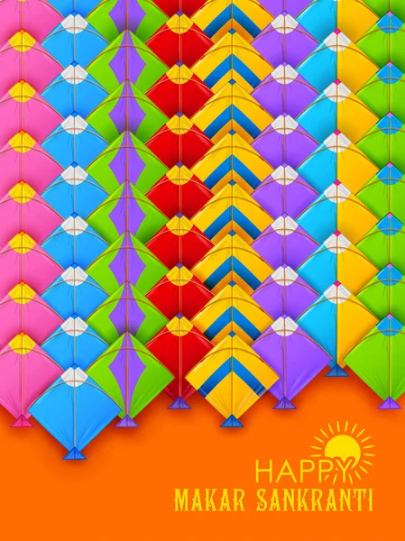 Happy Makar Sankranti wallpaper with colorful kite string for festival of India — Stock Vector