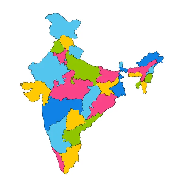 Mappa dettagliata dell'India, dell'Asia con tutti gli stati e i confini del paese — Vettoriale Stock