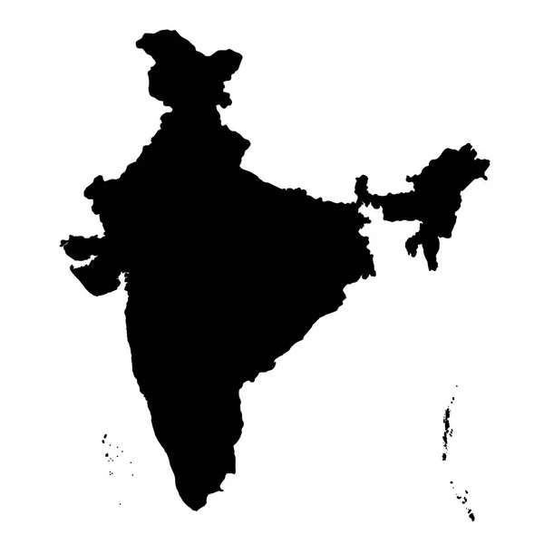 Mapa negro plano detallado de India, Asia — Vector de stock