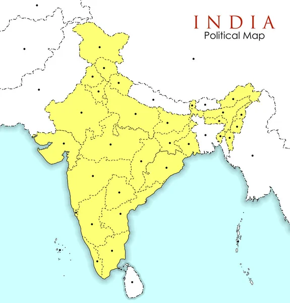 Подробная карта Индии, Азии со всеми государствами и границами стран — стоковый вектор