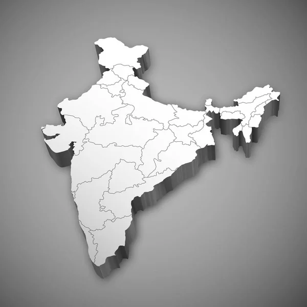 Detailní 3d Mapa Indie, Asie se všemi státy a země hranice — Stockový vektor