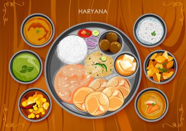 Geleneksel Haryanavi mutfağı ve yemek yemek thali Haryana Hindistan