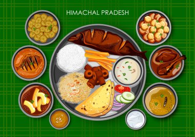 Geleneksel Himachali mutfağı ve yemek yemek thali Himachal Pradesh Hindistan