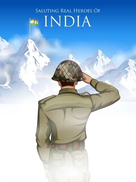 Soldat de l'armée indienne saluant fièrement falg of India — Image vectorielle